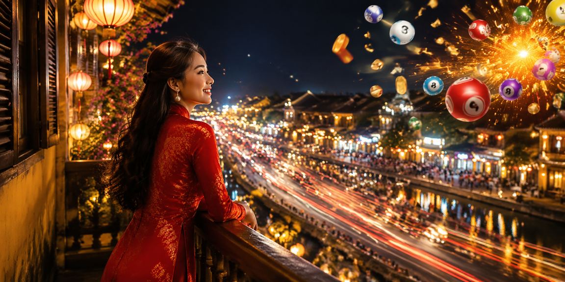 Người chơi Hội An xem kết quả xổ số tại phố đèn neon buổi tối